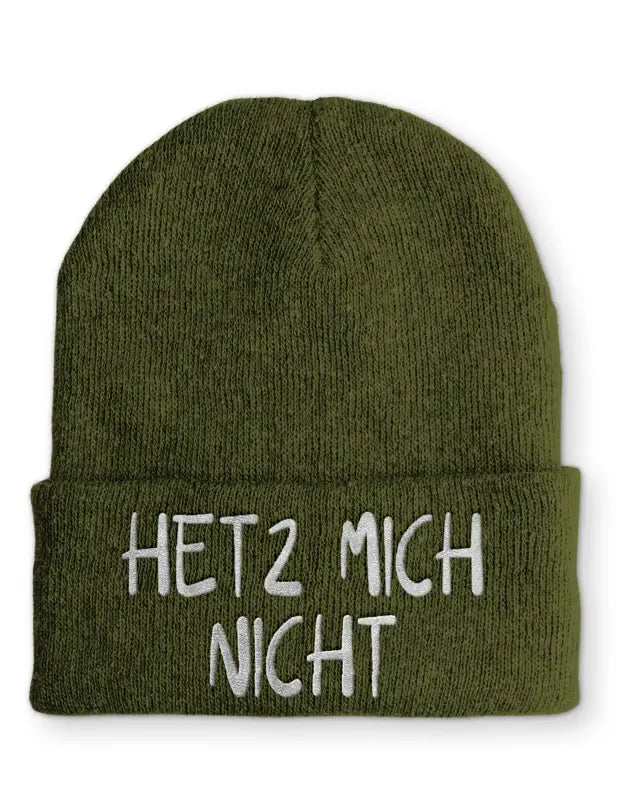 
                      
                        Hetz mich nicht Statement Beanie Mütze mit Spruch - Olive
                      
                    