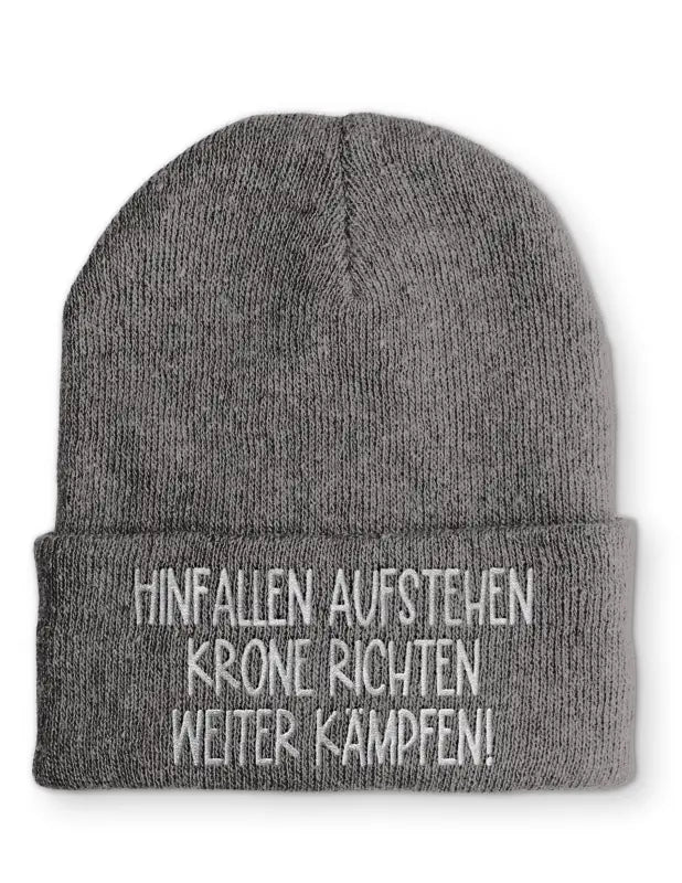 
                  
                    Hinfallen aufstehen Krone richten weiter Kämpfen! Statement Beanie Mütze mit Spruch - Grey
                  
                