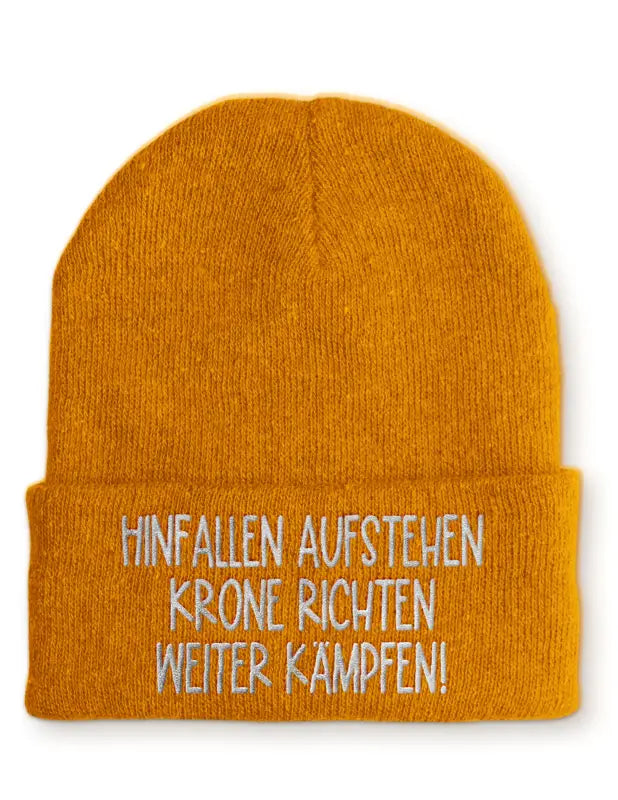 
                  
                    Hinfallen aufstehen Krone richten weiter Kämpfen! Statement Beanie Mütze mit Spruch - Mustard
                  
                