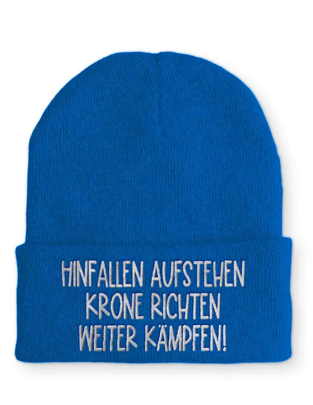 
                  
                    Hinfallen aufstehen Krone richten weiter Kämpfen! Statement Beanie Mütze mit Spruch - Royal
                  
                