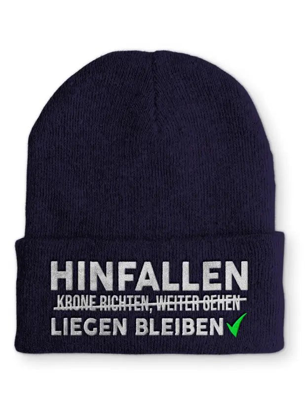 Hinfallen liegen bleiben Statement Beanie Mütze mit Spruch - tshirtladen - Mütze