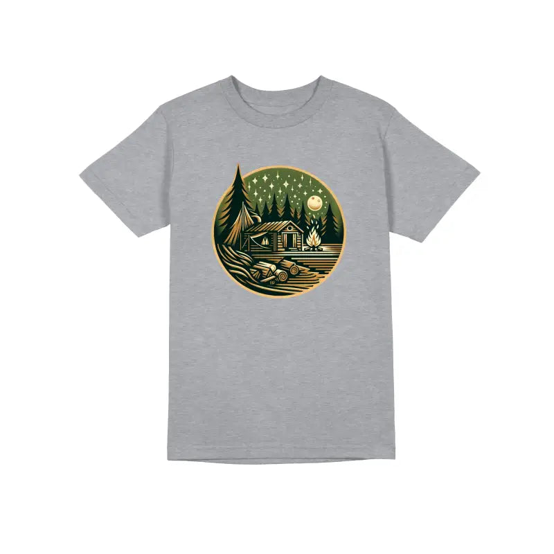 
                      
                        HÜTTE MITTERNACHT Outdoor Camper Herren Unisex T - Shirt - S / Grau
                      
                    