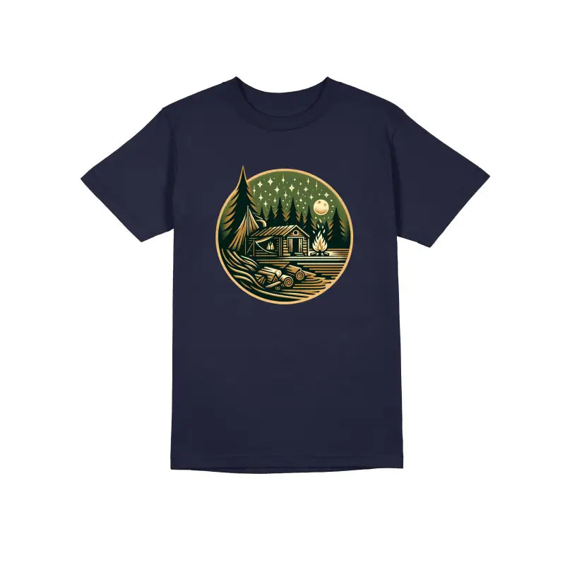 HÜTTE MITTERNACHT Outdoor Camper Herren Unisex T - Shirt - S / Navy