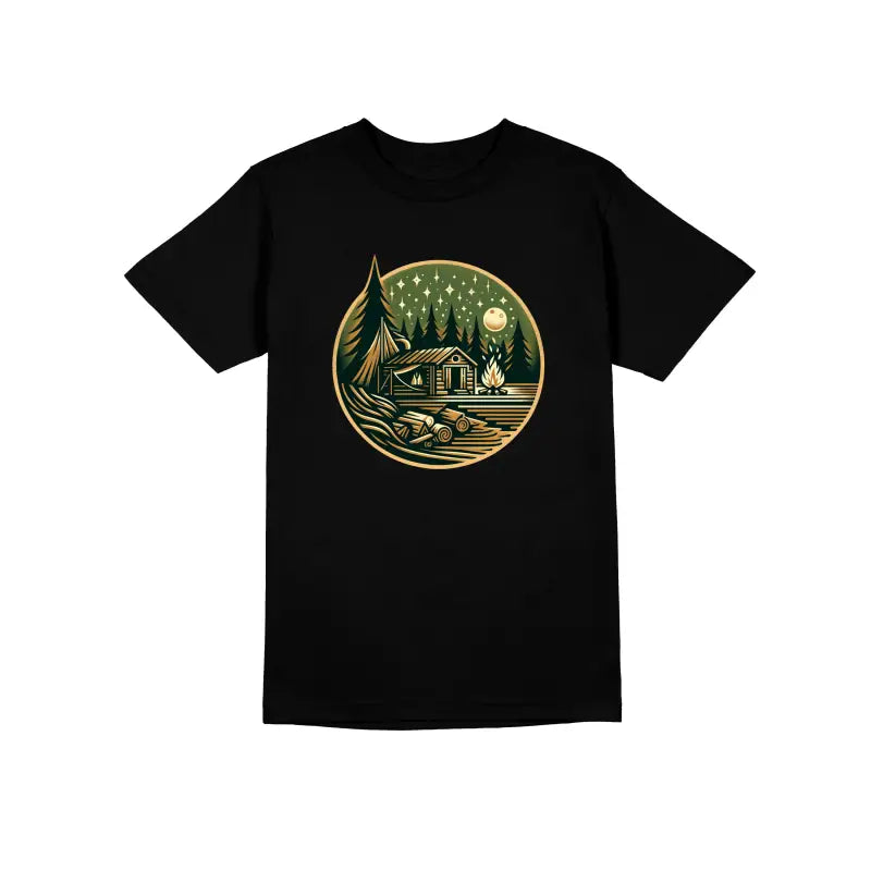 
                      
                        HÜTTE MITTERNACHT Outdoor Camper Herren Unisex T - Shirt - S / Schwarz
                      
                    