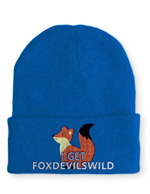 I get Foxdevilswild Beanie Statement Mütze mit Spruch - Blau