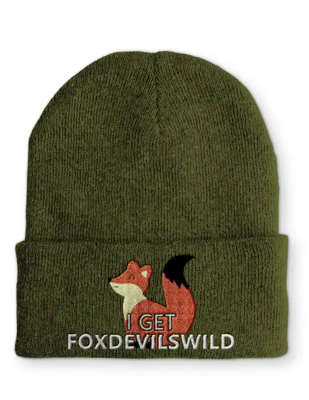 I get Foxdevilswild Beanie Statement Mütze mit Spruch - Olive