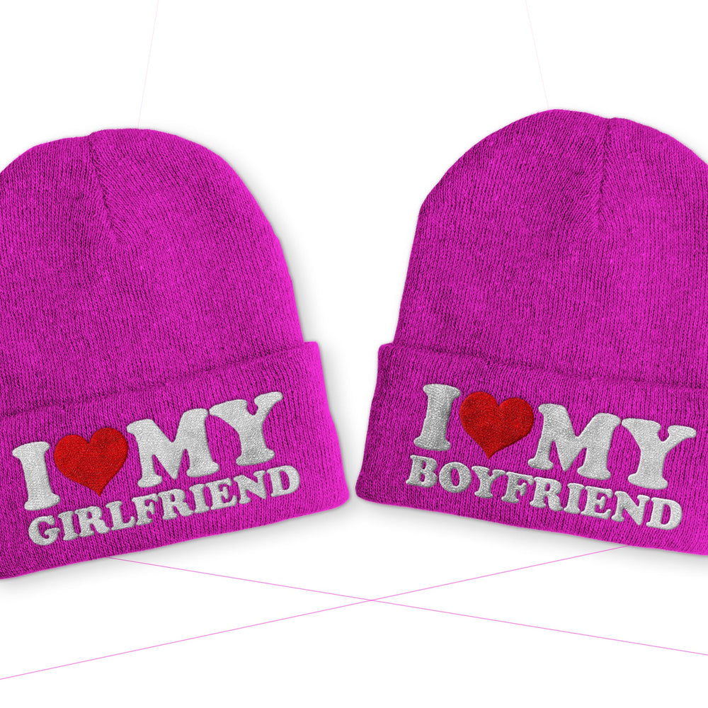 
                      
                        I love my Boyfriend | Girlfriend Duo Statement Wintermütze Beanie Partnermützen - Pink
                      
                    