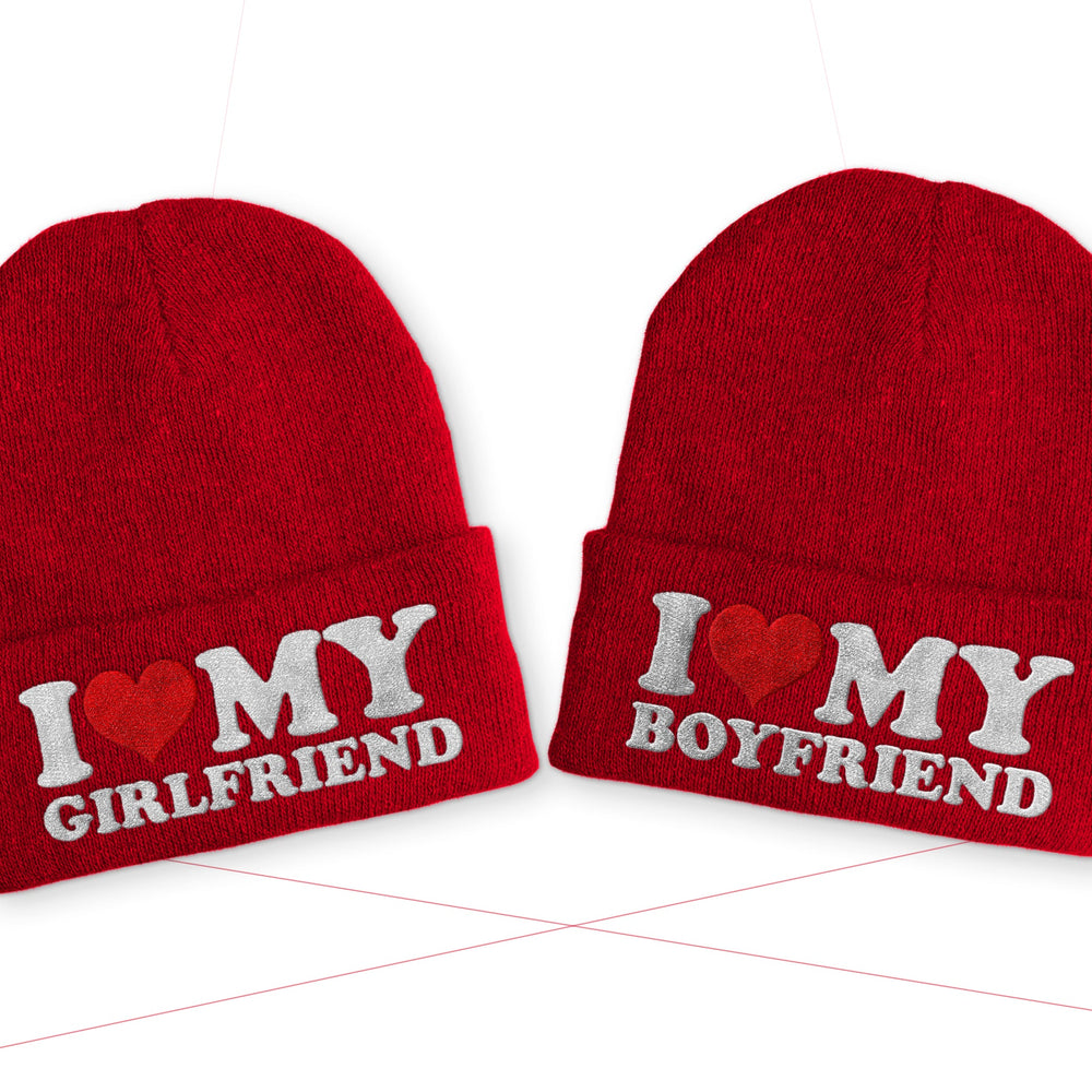 
                      
                        I love my Boyfriend | Girlfriend Duo Statement Wintermütze Beanie Partnermützen - Rot
                      
                    