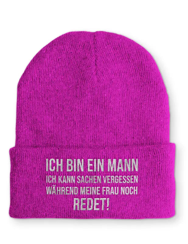 
                      
                        Ich bin ein Mann kann Sachen vergessen während meine Frau noch redet! Statement Beanie Mütze mit Spruch - Pink
                      
                    