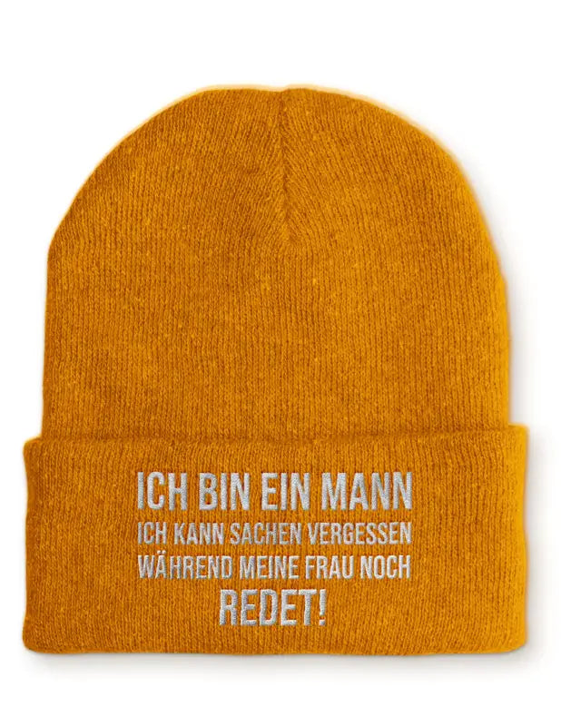 
                      
                        Ich bin ein Mann kann Sachen vergessen während meine Frau noch redet! Statement Beanie Mütze mit Spruch - Mustard
                      
                    