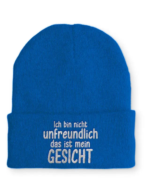 
                      
                        Ich bin nicht unfreundlich das ist mein Gesicht Statement Beanie Mütze mit Spruch - Royal
                      
                    