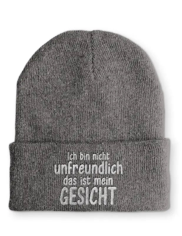 
                  
                    Ich bin nicht unfreundlich das ist mein Gesicht Statement Beanie Mütze mit Spruch - Grey
                  
                