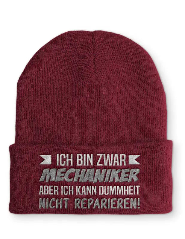 
                      
                        Ich bin zwar Mechaniker aber kann Dummheit nicht reparieren! Statement Beanie Mütze mit Spruch - Bordeaux
                      
                    