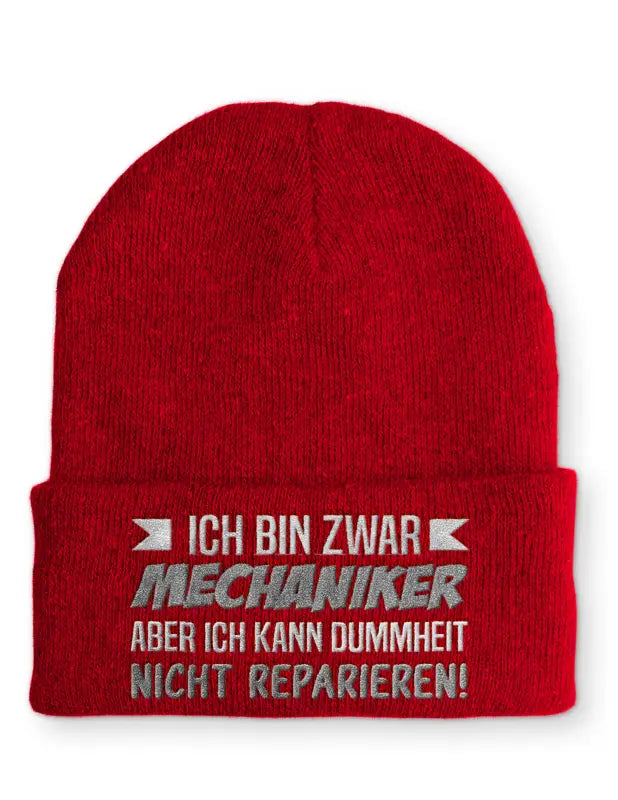 
                      
                        Ich bin zwar Mechaniker aber kann Dummheit nicht reparieren! Statement Beanie Mütze mit Spruch - Rot
                      
                    