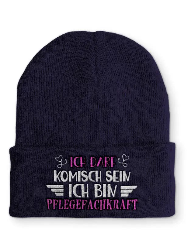 
                      
                        Ich darf komisch sein bin Pflegefachkraft Statement Beanie Mütze mit Spruch - Navy
                      
                    