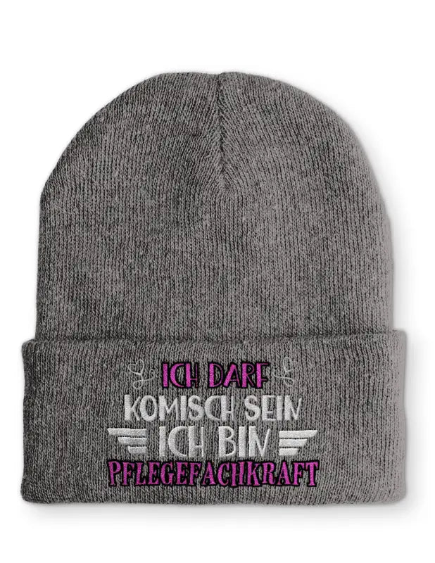 
                      
                        Ich darf komisch sein bin Pflegefachkraft Statement Beanie Mütze mit Spruch - Grey
                      
                    