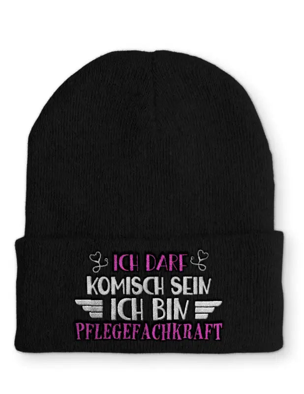 
                      
                        Ich darf komisch sein bin Pflegefachkraft Statement Beanie Mütze mit Spruch - Black
                      
                    