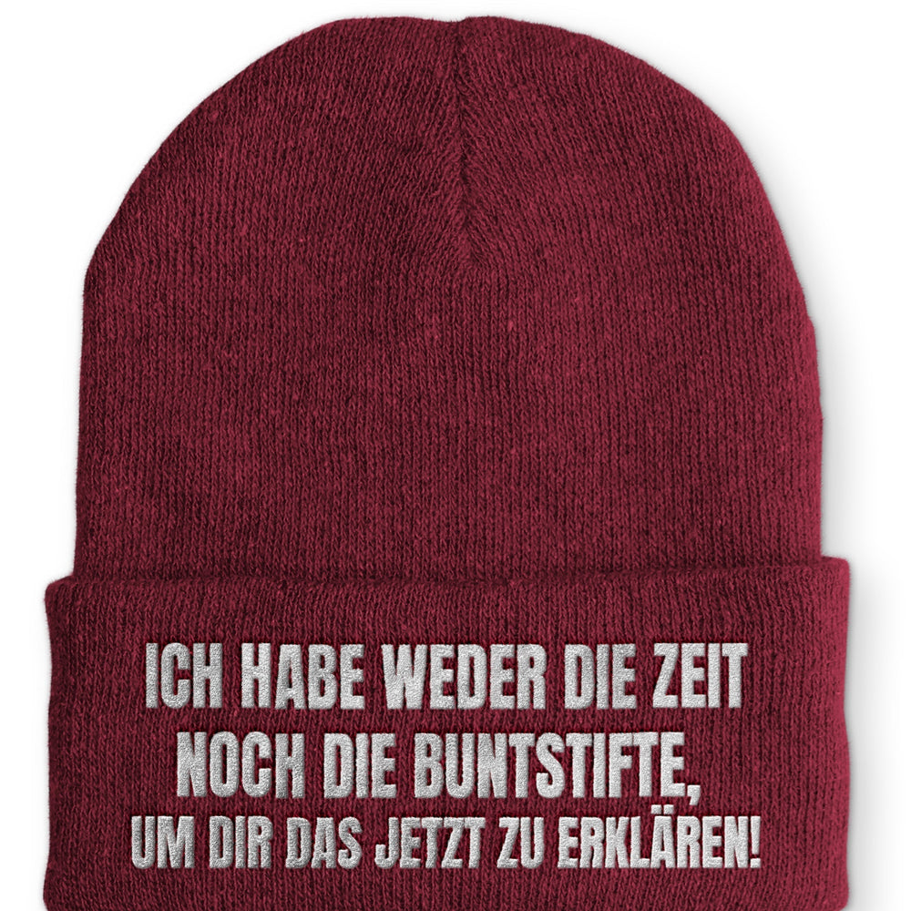 
                  
                    Ich habe weder die Zeit noch die Buntstifte Beanie Mütze mit Spruch - Bordeaux - Mütze
                  
                