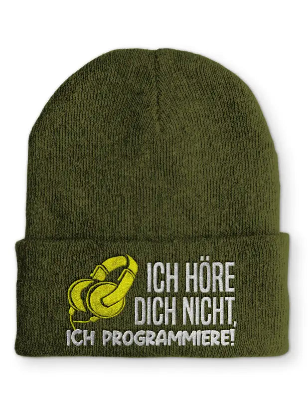 
                      
                        Ich höre dich nicht Programmiere! Statement Beanie Mütze mit Spruch - Olive
                      
                    