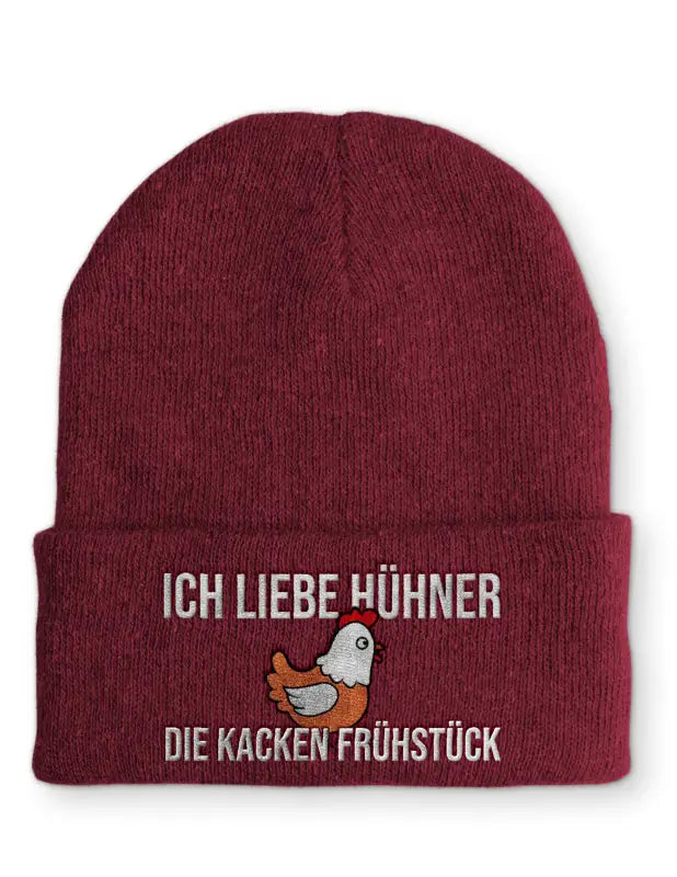 Ich liebe Hühner die kacken Frühstück Wintermütze perfekt für kalte Jahreszeit - Bordeaux