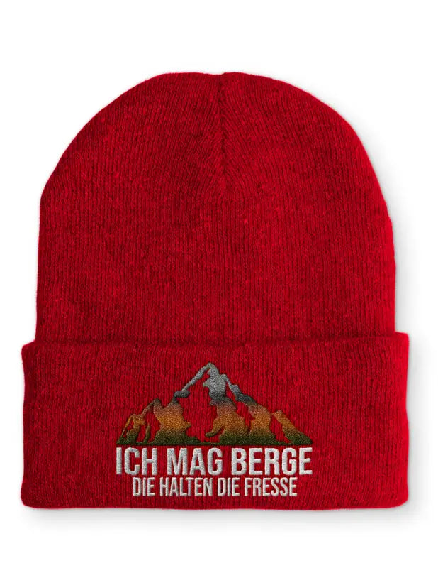 
                      
                        Ich mag Berge die halten Fresse Statement Beanie Mütze mit Spruch - Rot
                      
                    