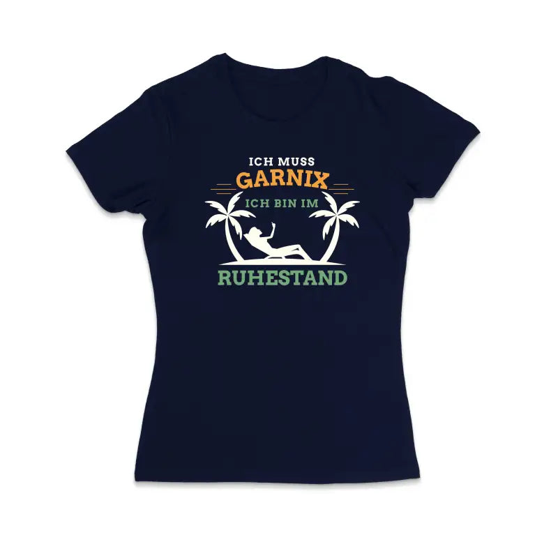 
                      
                        Ich muss garnix bin im Ruhestand Damen T - Shirt - S / Navy
                      
                    