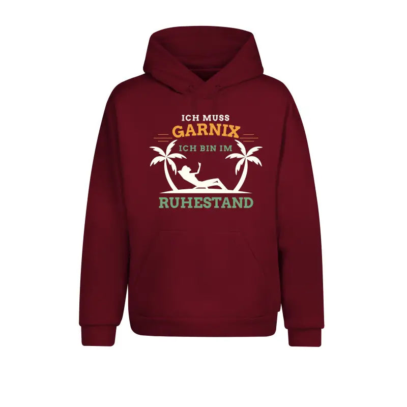 
                      
                        Ich muss garnix bin im Ruhestand Hoodie Unisex - XS / Burgundy
                      
                    