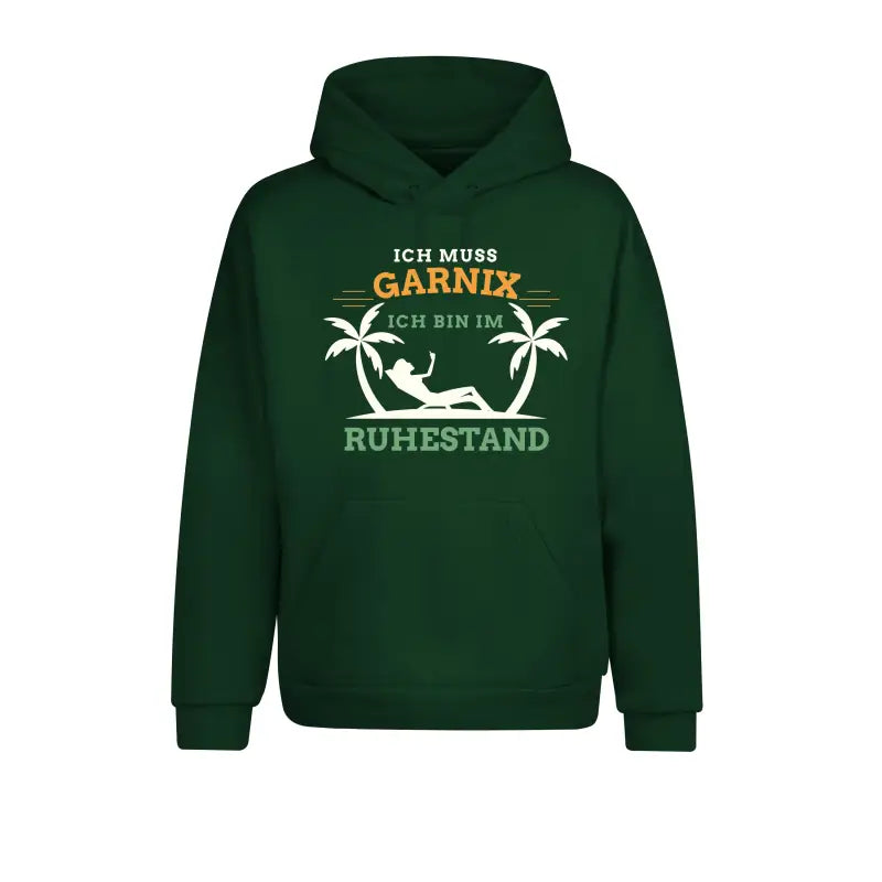 
                      
                        Ich muss garnix bin im Ruhestand Hoodie Unisex - XS / Dunkelgrün
                      
                    