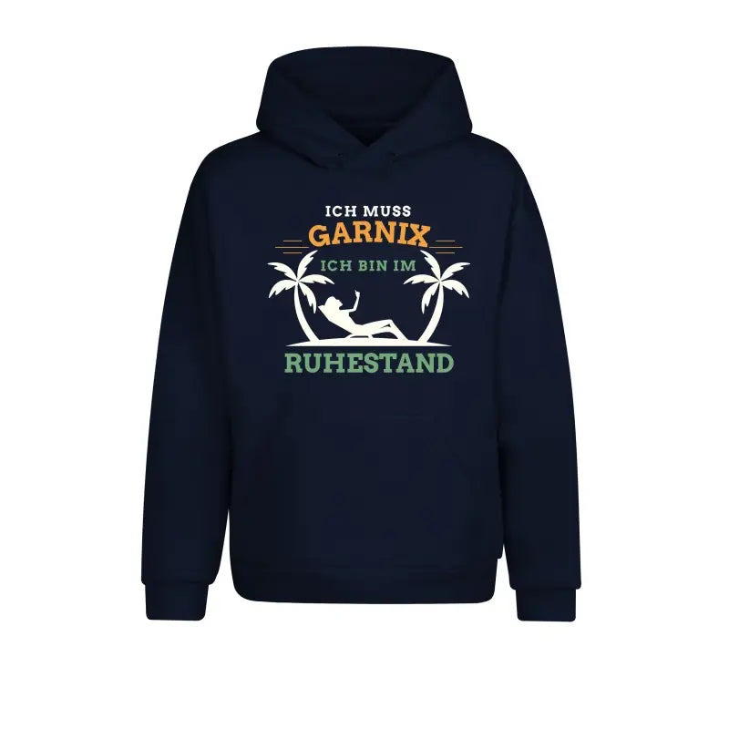 
                      
                        Ich muss garnix bin im Ruhestand Hoodie Unisex - XS / Navy
                      
                    