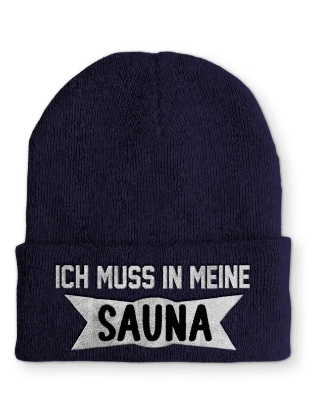 
                      
                        Ich muss in meine Sauna Statement Beanie Mütze mit Spruch - Navy
                      
                    