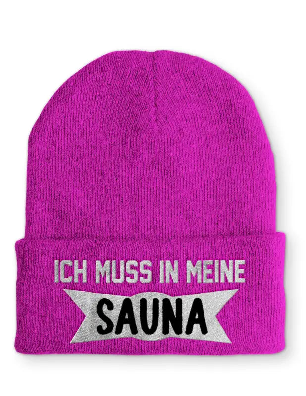 
                      
                        Ich muss in meine Sauna Statement Beanie Mütze mit Spruch - Pink
                      
                    