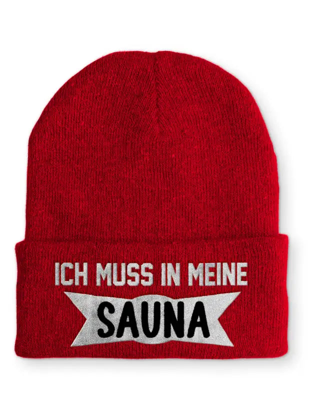 
                      
                        Ich muss in meine Sauna Statement Beanie Mütze mit Spruch - Rot
                      
                    