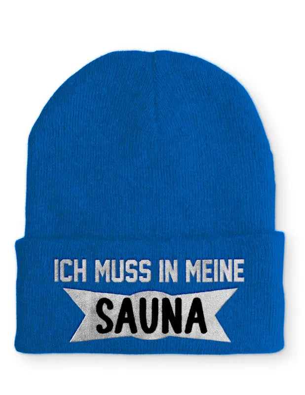 
                      
                        Ich muss in meine Sauna Statement Beanie Mütze mit Spruch - Royal
                      
                    