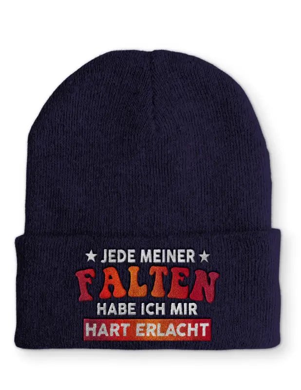Jede meiner Falten habe ich mir hart erlacht Statement Beanie Mütze mit Spruch - tshirtladen - Mütze