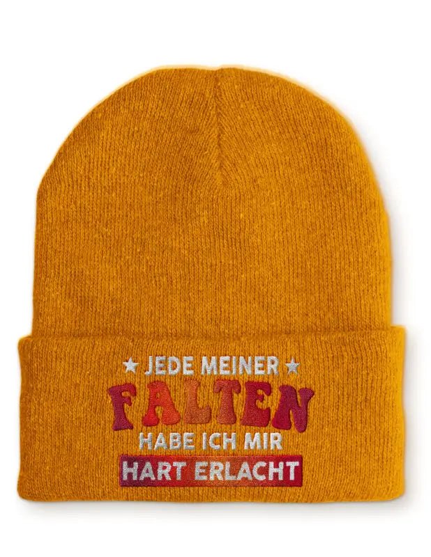 Jede meiner Falten habe ich mir hart erlacht Statement Beanie Mütze mit Spruch - tshirtladen - Mütze