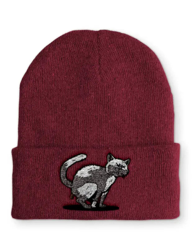 Kackende Katze Beanie Wintermütze Mütze mit Spruch - Bordeaux