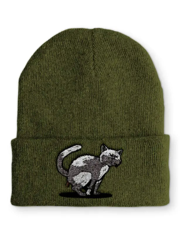 Kackende Katze Beanie Wintermütze Mütze mit Spruch - Olive