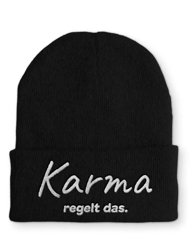 
                      
                        Karma regelt das. Statement Beanie Mütze mit Spruch - Black
                      
                    