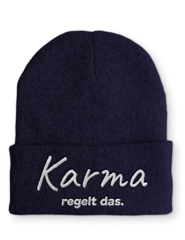 
                      
                        Karma regelt das. Statement Beanie Mütze mit Spruch - Navy
                      
                    