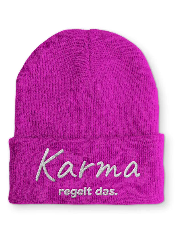 
                      
                        Karma regelt das. Statement Beanie Mütze mit Spruch - Pink
                      
                    