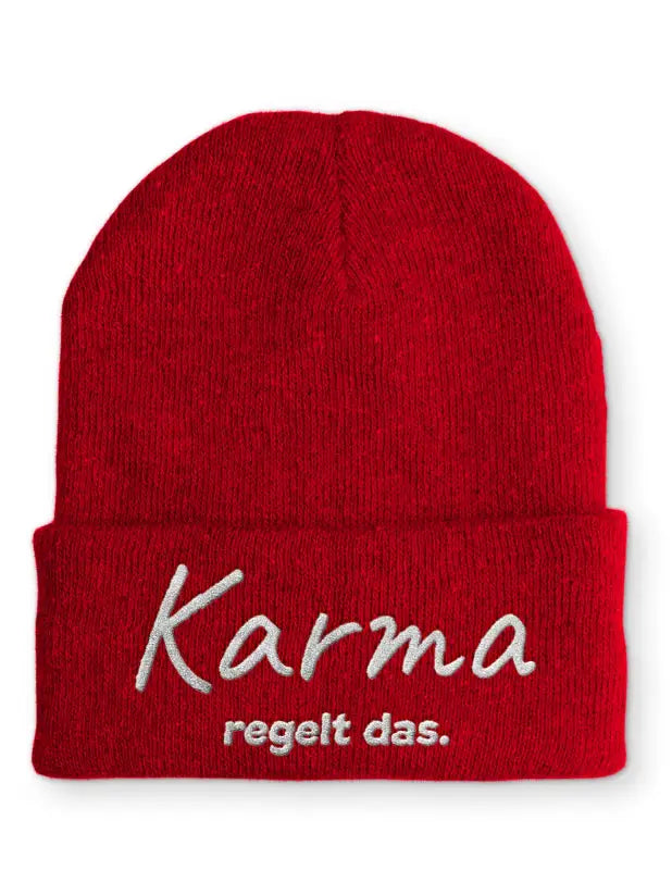 
                      
                        Karma regelt das. Statement Beanie Mütze mit Spruch - Rot
                      
                    