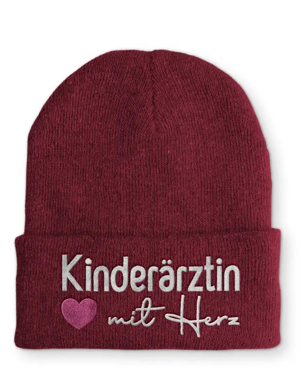 Kinderärztin mit Herz Statement Beanie Mütze Spruch - Bordeaux