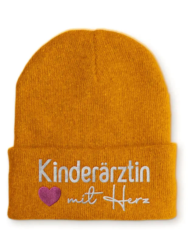 Kinderärztin mit Herz Statement Beanie Mütze Spruch - Mustard