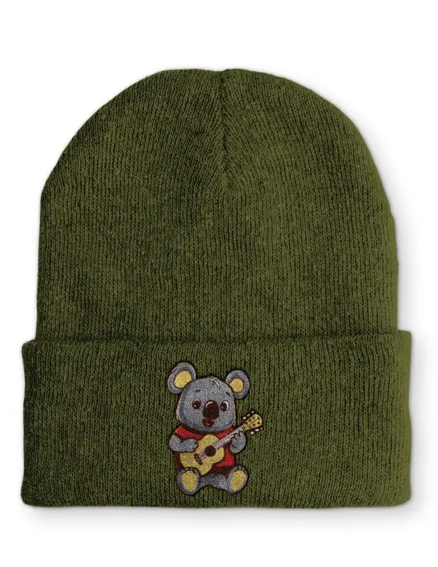 Koala mit Gitarre Statement Beanie Mütze Spruch - Olive