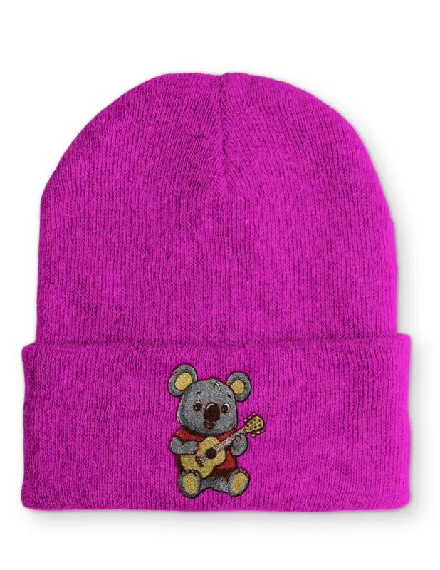 Koala mit Gitarre Statement Beanie Mütze Spruch - Pink