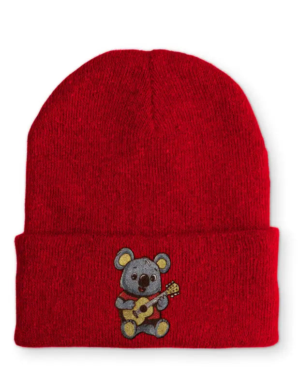 Koala mit Gitarre Statement Beanie Mütze Spruch - Rot