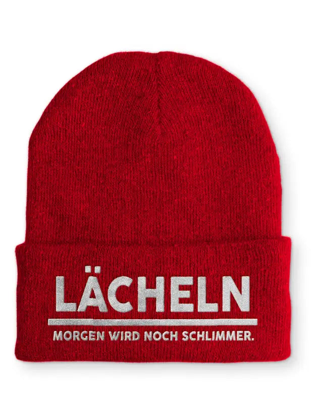 
                  
                    Lächeln Morgen wird noch schlimmer Statement Beanie Mütze mit Spruch - Rot
                  
                