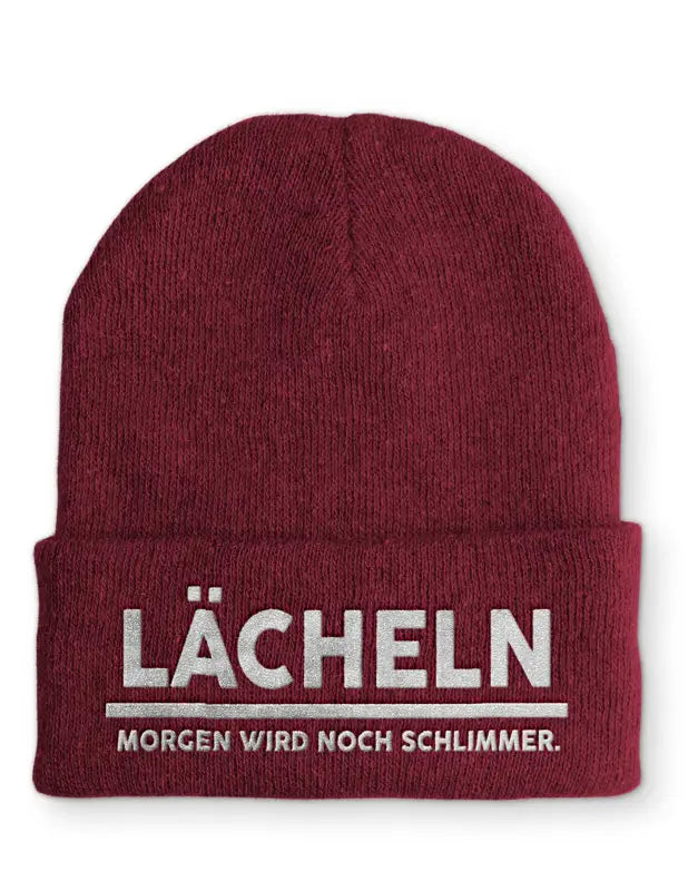 
                  
                    Lächeln Morgen wird noch schlimmer Statement Beanie Mütze mit Spruch - Bordeaux
                  
                