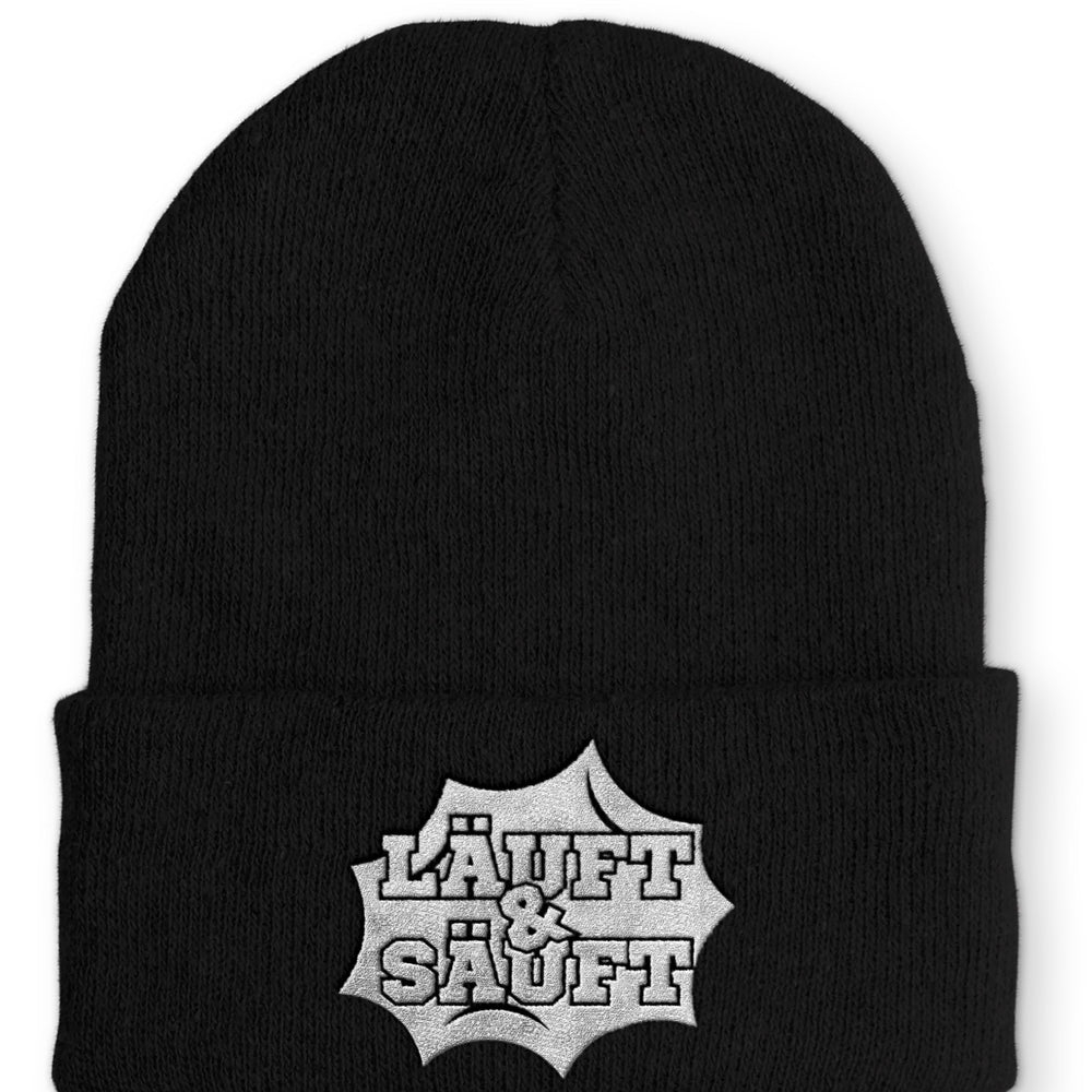 
                  
                    Läuft und Säuft Statement Beanie Mütze mit Spruch - Black - Mütze
                  
                