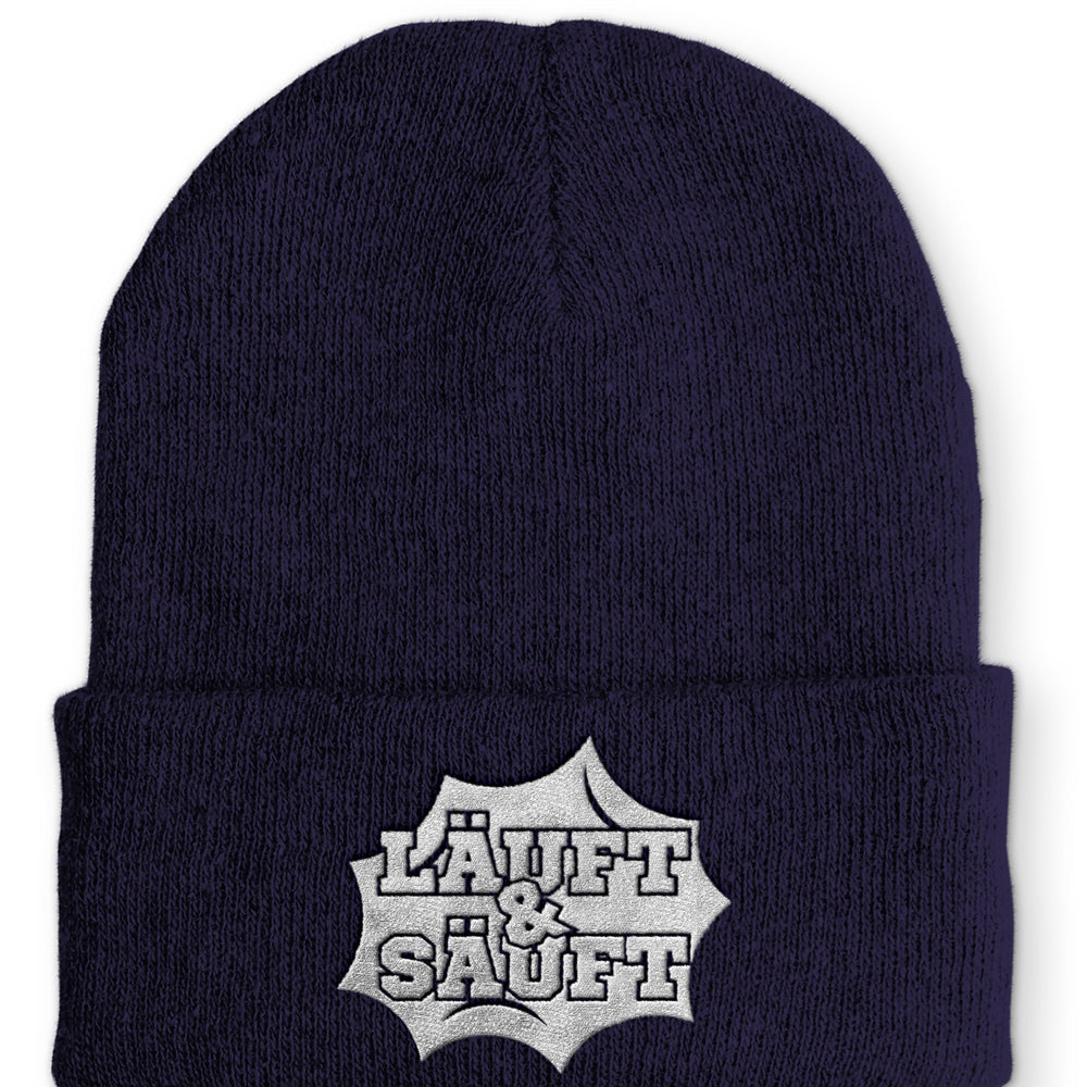 
                  
                    Läuft und Säuft Statement Beanie Mütze mit Spruch - Navy - Mütze
                  
                